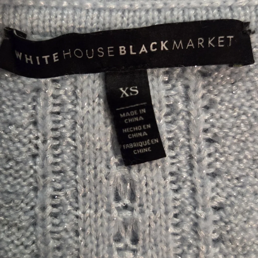 White House Black Market Gray Off-Shoulder Cable Knit Sweater - Picture 4 of 6
